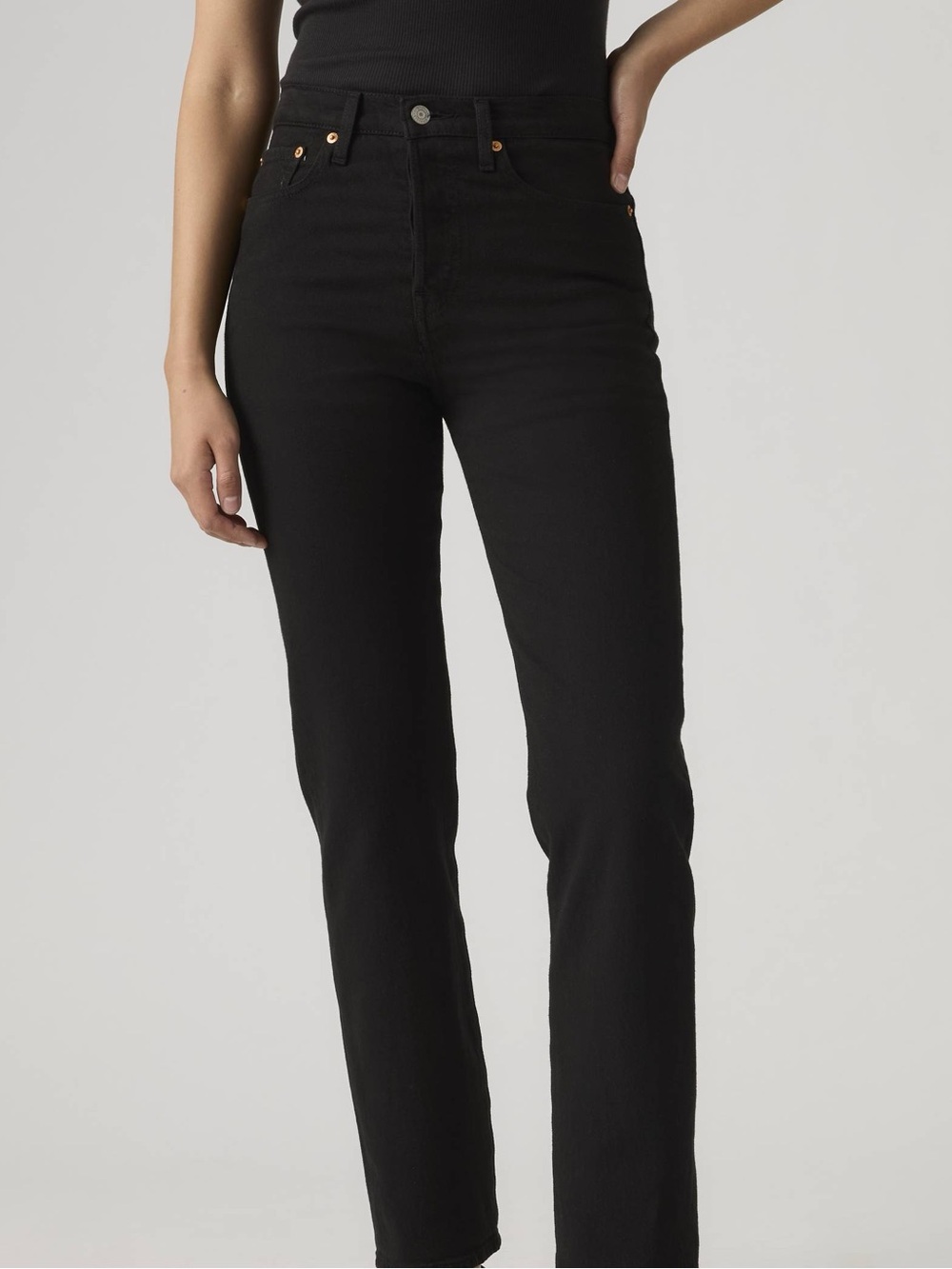 Levi's Wedgie Straight Black Jeans High-Waist Denim Pants High Rise Button Fly - Picture 2 of 10